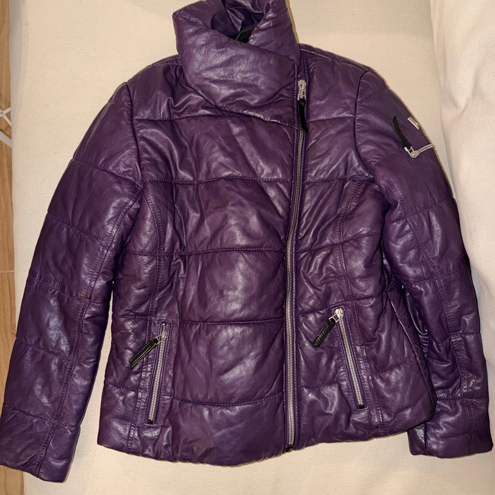Mauritius Rich Purple Leather Puffer Jacket